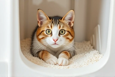Happy cat in clean litter box